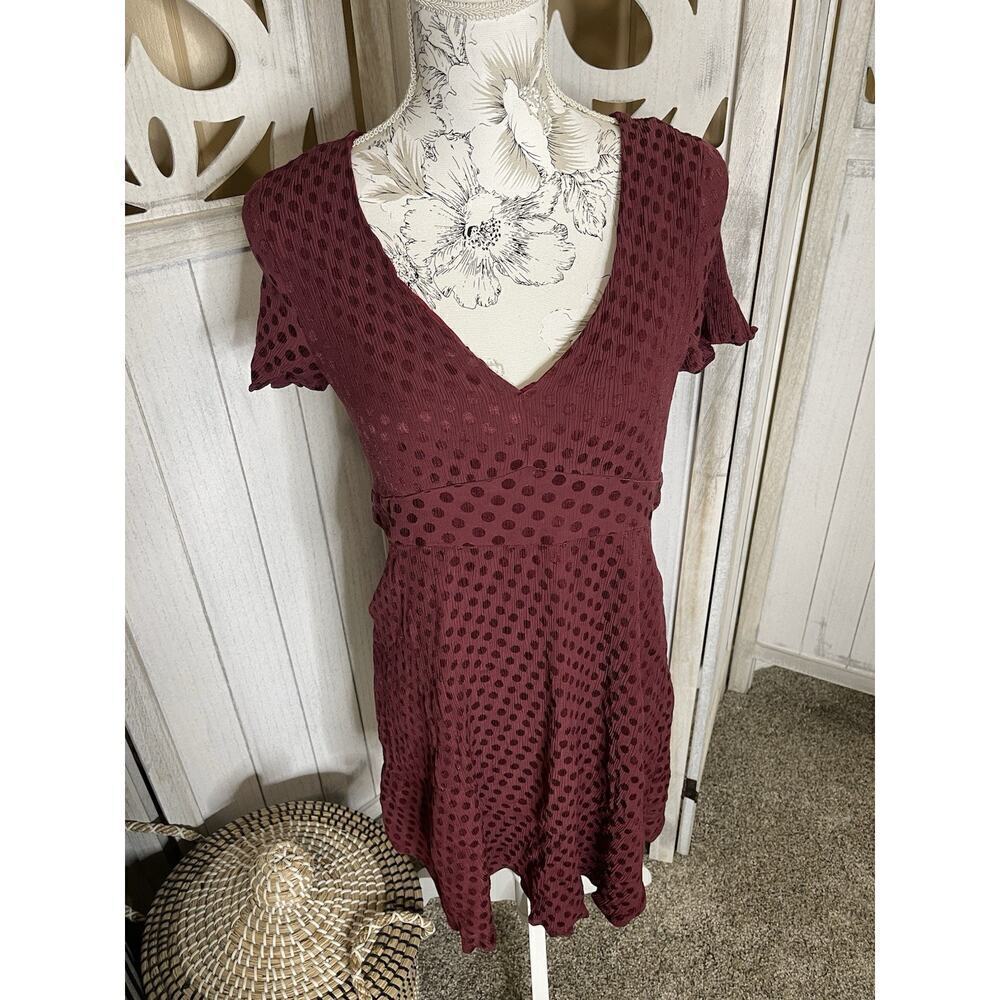 Madewell Burgundy Polka Dot Button Front Swing Dress Flows Size 10 Deep V